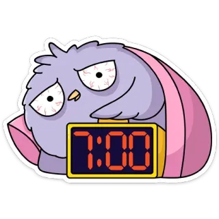 ⏱ 6eca95f3 7:00 Eule, schläfrig, müde, Wecker, 7 Uhr telegram sticker