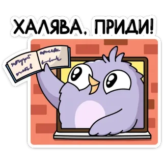🙏 7a5508f4 ХАЛЯВА, ПРИДИ! Vogel, Fenster, Haliava, Russisch, Cartoon telegram sticker