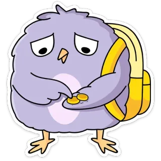 ☹️ b519dd1a Vogel, traurig, Geld, Münzen, Rucksack, Tier telegram sticker
