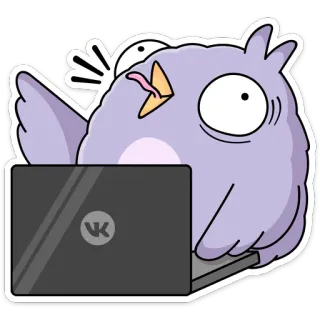 😳 2880e1ae 猫头鹰, 电脑, 卡通, 鸟, 笔记本电脑, 震惊 telegram sticker