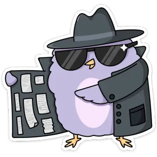 😎 bf142765 卡通, 鸟, 侦探, 间谍, 调查, 秘密, 搞笑 telegram sticker