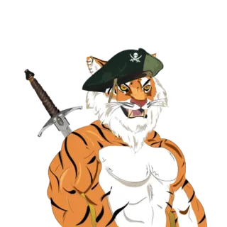 🧡 0d51010c tiger, pirate, animal, anthropomorphic, sword, weapon, skull telegram sticker