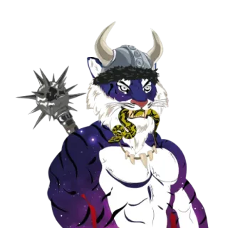 💜 4064b0e7 tiger, viking, weapon, fantasy, animal, helmet telegram sticker