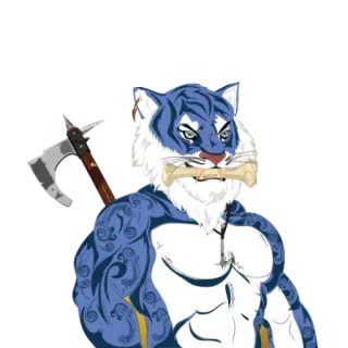 🧡 4666ad69 tiger, axe, warrior, animal, fantasy, character telegram sticker