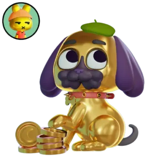 💛 86b7896b dog, puppy, golden, coins, beret, animal, cute telegram sticker