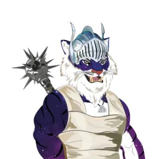 💜 eec5f59b anthropomorphic, tiger, knight, mace, armor, fantasy, warrior telegram sticker