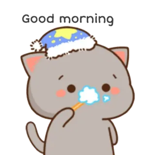 😪 865b8c0a Good morning gato, manhã, bom dia, sonolento, escovando dentes, animal whatsapp sticker