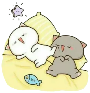 💓 7f5eb6ca кошки, спящий, мультфильм, милый, подушка, рыба telegram sticker