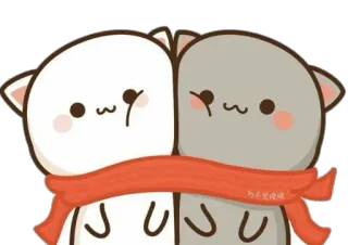 🧣 e9b28f22 милый, кошки, наклейка, пара, шарф, мультфильм telegram sticker