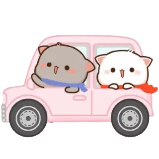 🚙 4143bd1d коты, мультфильм, каваи, машина, животные, милые whatsapp sticker