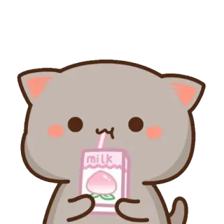 🍓 759584fa milk кот, молоко, милый, персик, напиток, мультфильм whatsapp sticker