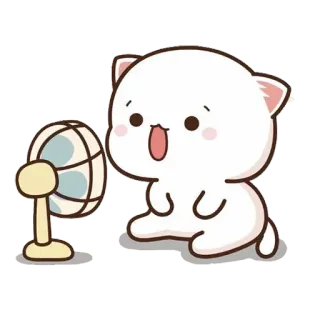 🥵 79540571 Katze, niedlich, Fan, Sommer, kawaii, Cartoon telegram sticker