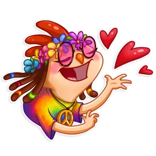 😘 2fa1e1d7 búho, hippie, paz, corona de flores, dibujos animados, amor, corazones telegram sticker