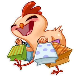 😄 b951328e pollo, compras, bolsas, lindo, animal, feliz, dibujos animados, pájaro telegram sticker