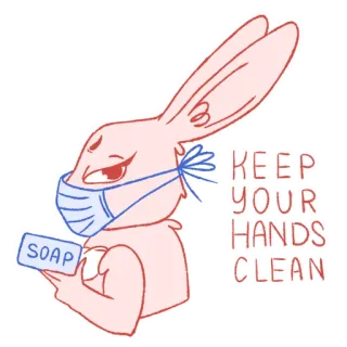 😷 4a1e2f08 SOAP, KEEP YOUR HANDS CLEAN coelho, sabão, mãos, limpo, máscara, higiene, saúde, covid telegram sticker