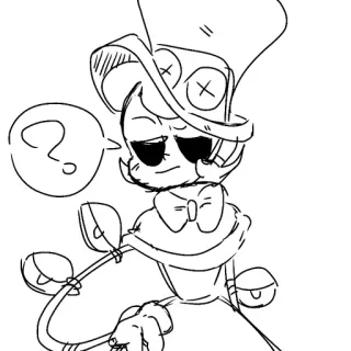 😕 203b5d29 ? desenho animado, personagem, ponto de interrogação, chapéu, gravata borboleta, desenho telegram sticker