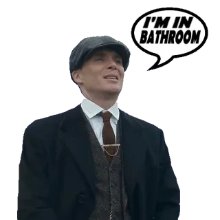 🧻 bb61021c I'M IN BATHROOM 남자, 헌팅캡, 정장, 말풍선, 화장실 telegram sticker