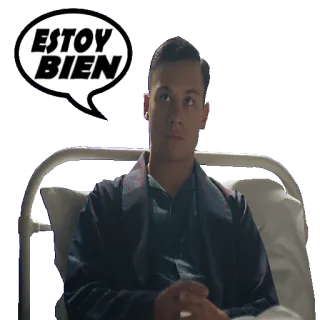 👌 9b25a414 ESTOY BIEN ผู้ชาย, โรงพยาบาล, คนไข้, การพักฟื้น, ภาษา, สติกเกอร์, คน, เตียง telegram sticker