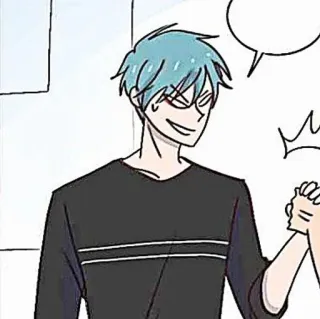 🎸 6d09375a hoạt hình, anime, tự mãn, cười nhếch mép, tóc xanh nhạt, áo len đen whatsapp sticker