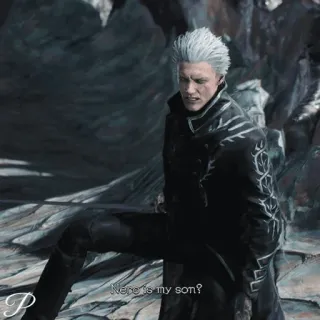 🗡 2b273a68 Vergil Devil May Cry 5 Here is my son? ปีศาจ, ดาบ, วิดีโอเกม, แอ็กชัน, พ่อ telegram sticker