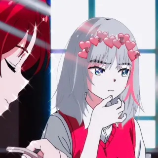 💈 99c695de Аниме, Девушка, Сердечки, Мило, Цифровое искусство, Мультфильм, Наклейка telegram sticker