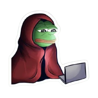 👀 a9e0a2cf Pepe the Frog meme, frog, computer, internet culture, sad, lonely, internet telegram sticker