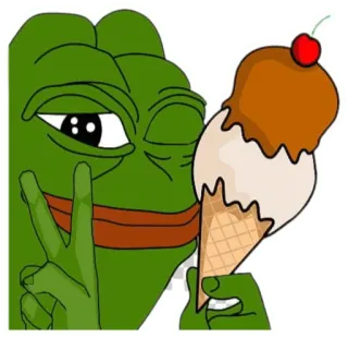 🍦 e8056420 Pepe the Frog pepe, frog, ice cream, peace sign, cartoon, meme telegram sticker