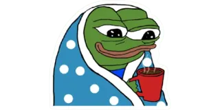☕ f7f5730e Pepe the Frog Pepe the Frog, meme, frog, coffee, cozy, blanket telegram sticker