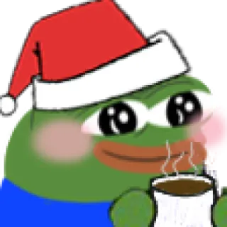 ☕ 30afb372 Pepe the Frog Pepe, grenouille, Noël, bonnet de Noël, boire, boisson chaude, festif, émoticône telegram sticker