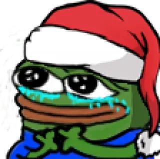 😊 4425f0b4 Pepe pepe, grenouille, meme, noël, bonnet père noël, triste, pleurs telegram sticker
