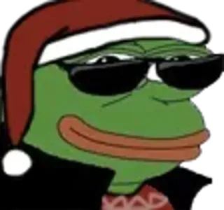 😎 db3ddf18 Pepe the Frog Pepe, grenouille, mème, Noël, bonnet de Père Noël, lunettes de soleil telegram sticker