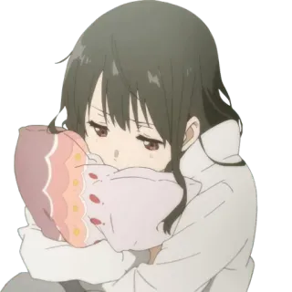 😔 9e864a3d anime, gadis, sedih, bantal, peluk, kesepian, imut telegram sticker