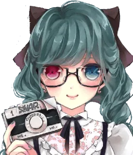 📸 a90fab6e SWAP CHANNEL gadis anime, kamera, kacamata, imut, kartun, manga, seni digital telegram sticker