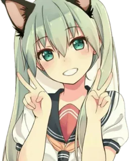 😁 b69b2bb7 Anime, Gadis, Telinga kucing, Tanda perdamaian, Imut, Kawaii telegram sticker