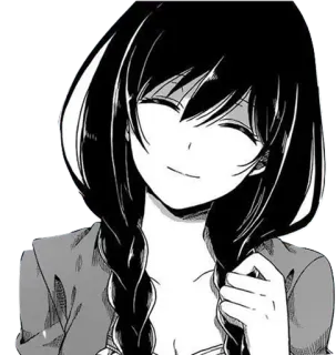 😌 f28e172a anime, gadis, tersenyum, kepang, hitam putih, manga, senang telegram sticker