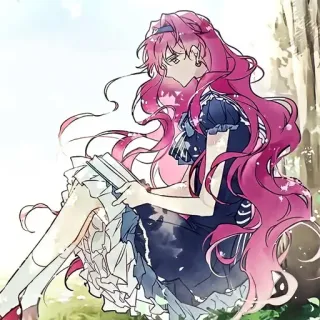 💭 b38ec122 动漫, 女孩, 粉色头发, 书, 连衣裙, 阅读 telegram sticker