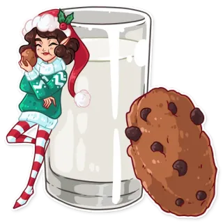 🤤 9816db9b คริสต์มาส, คุกกี้, เอลฟ์, นม, วันหยุด, เทศกาล telegram sticker