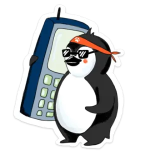 📞 6ac027c6 Pinguin, Handy, Sonnenbrille, Cartoon, Tier, Stirnband telegram sticker
