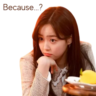 🤔 7afd373a Because...? wanita, berpikir, pertanyaan telegram sticker