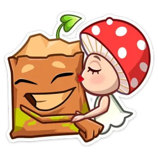 😘 86368ab1 蘑菇, 纸袋, 亲吻, 卡通, 可爱, 爱, 快乐 telegram sticker