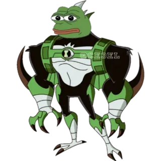🐸 8b1c5dfb ペペザフロッグ, ベン10, エイリアン, アニメ, ミーム, クロスオーバー, ネットミーム, ハイブリッド telegram sticker