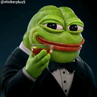🐸 42309f26 Pepe the Frog @stickerplus9 Pepe, Ếch, Meme, Cocktail, Áo vest, Quý ông, Buồn cười telegram sticker