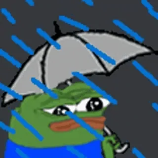 ☔ ae0c1632 Pepe the Frog เปเป้, กบ, เศร้า, ฝน, ร่ม, มีม, ความรู้สึก telegram sticker