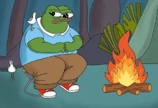 🌟 7a3d5c98 Pepe the Frog katak, pepe, sedih, api unggun, kartun telegram sticker