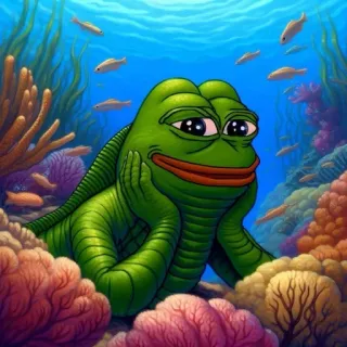 🌟 f285fe87 Pepe the Frog pepe, katak, bawah air, karang, ikan, meme telegram sticker