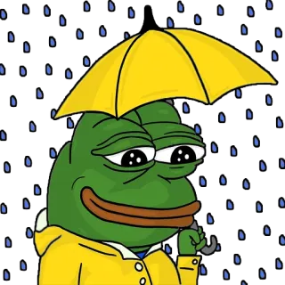 🌧 009a9025 Pepe the Frog ペペ, カエル, 雨, 傘, ミーム, 悲しい telegram sticker