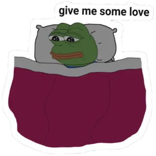 😴 cb5466fc Pepe the Frog give me some love ペペ, カエル, 悲しい, ベッド, 愛, ミーム telegram sticker