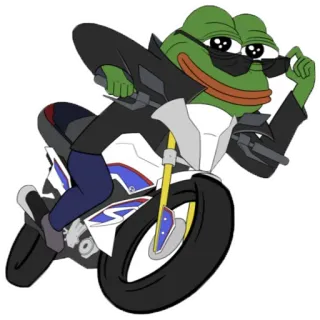 🐒 fde542a2 Pepe the Frog ペペザフロッグ, カエル, バイク, サングラス, ネットミーム, クール telegram sticker
