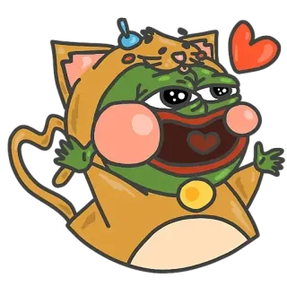 😺 70083e9a Pepe the Frog Pepe the Frog, meme, cat, cartoon, kawaii, frog, heart telegram sticker
