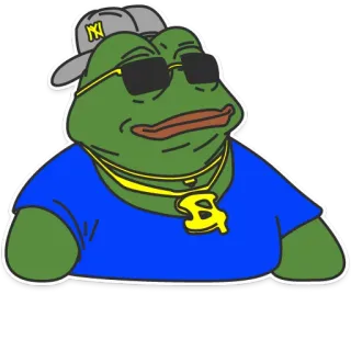 💰 0ae9bf2b Pepe the Frog żaba, kreskówka, mem, okulary przeciwsłoneczne, kapelusz, złoty łańcuch whatsapp sticker